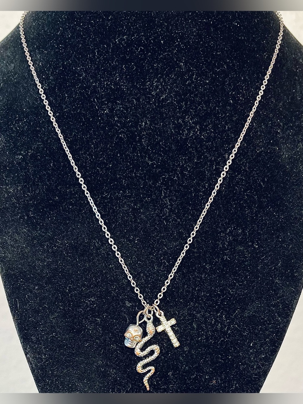 Icing Silver-Tone Skull, Snake and Cross Charm Necklace